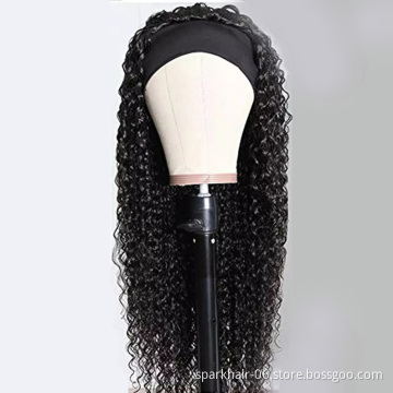 Headband Wig Water Wave None Lace Front Wigs Human Hair Brazilian Virgin Hair Glueless Machine Made Wet and Wavy Headband Wigs